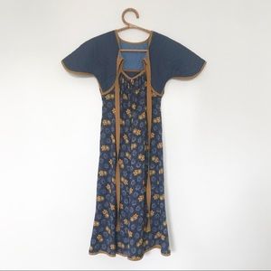 Vintage 70’s Blue Yellow Floral Dress S/M